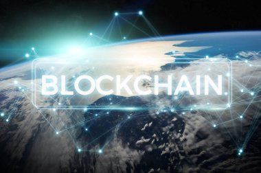 Blockchain Planet Earth 3d render