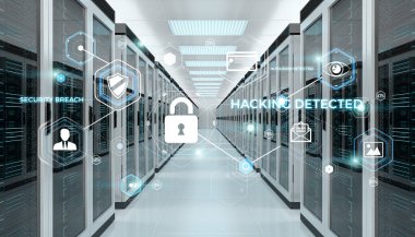 Sunucu Oda veri merkezi 3d render aktif güvenlik duvarı