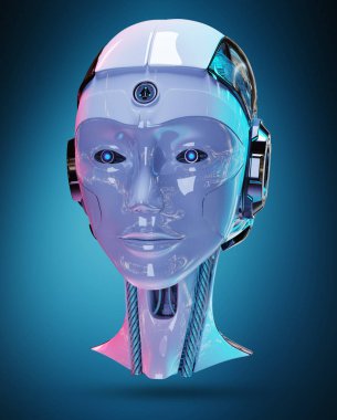 Cyborg baş yapay zeka 3d render