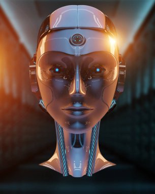 Cyborg baş yapay zeka 3d render