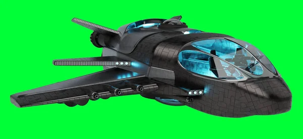 Nave espacial futurista aislada sobre fondo verde 3D renderizado —  Fotos de Stock