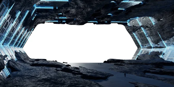 Énorme astéroïde vaisseau spatial intérieur éléments de rendu 3D de ce i — Photo