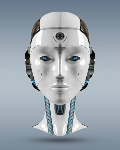 Cyborg head artificial intelligence 3D rendering