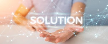 Çözüm dijital metin 3d rendering kullanarak iş adamı