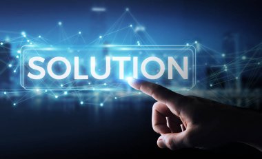 Çözüm dijital metin 3d rendering kullanarak iş adamı