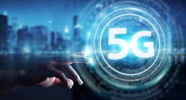 5 g ağ arabirimi 3d işlemesini kullanan iş adamı