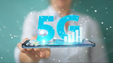 5 g ağ istimal hareket eden telefon ile 3d render işkadını