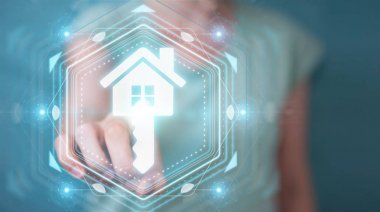 Emlak dijital arabirimi 3d rendering kullanarak iş kadını