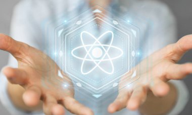 Modern molekül yapısı 3B oluşturmayı kullanarak iş kadını