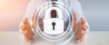 Onun veriler ile güvenliğini işadamı 3d arayüzü parçalamak