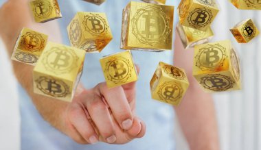 İşadamı bitcoins cryptocurrency 3d işleme kullanarak
