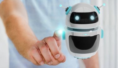 Dijital sohbet etmek robot uygulama 3d rendering kullanarak iş adamı