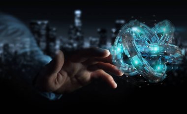 Fütüristik torus dokulu nesnesi 3B oluşturmayı kullanarak iş adamı