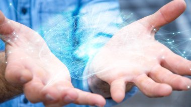 Dijital röntgen insan beyni arabirimi 3d renderi kullanarak iş adamı