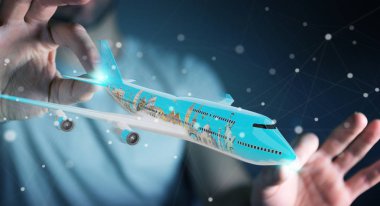 İşadamı çınar ve dünyanın ünlü simge ile 3d parçalamak