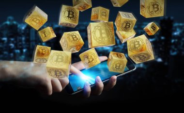 İşadamı bitcoins cryptocurrency 3d işleme kullanarak