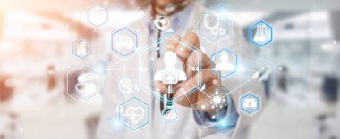 Dijital tıbbi futuristik bir arayüze 3B oluşturmayı kullanarak doktor