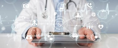 Dijital tıbbi futuristik bir arayüze 3B oluşturmayı kullanarak doktor