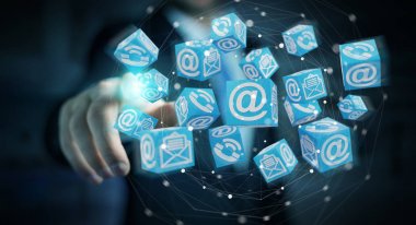 Kayan küp 3d render tarayıcı kullanarak iş adamı