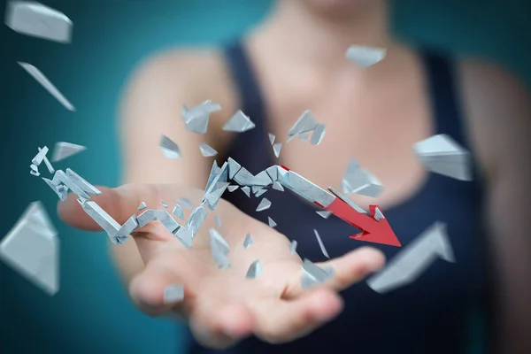 Femme d'affaires avec flèche de crise cassée rendu 3D — Photo