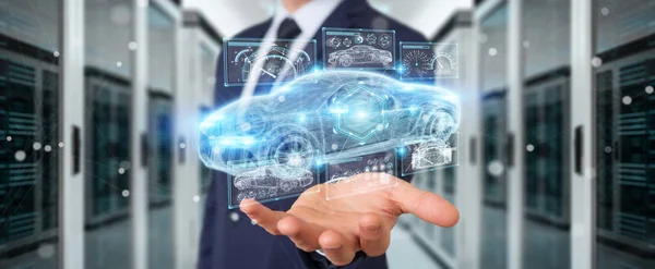 Businessman using modern smart car interface 3D rendering — Stock Photo, Image