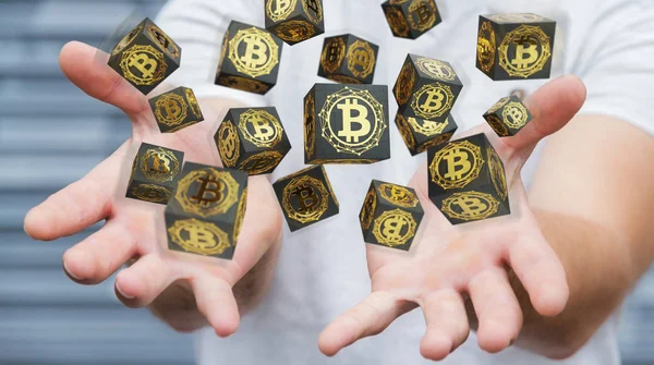 Geschäftsmann mit Bitcoins Kryptowährung 3D-Rendering — Stockfoto