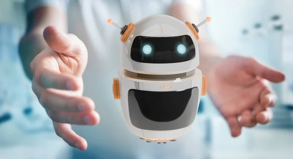 Empresário usando a aplicação de robô digital chatbot 3D renderização — Fotografia de Stock