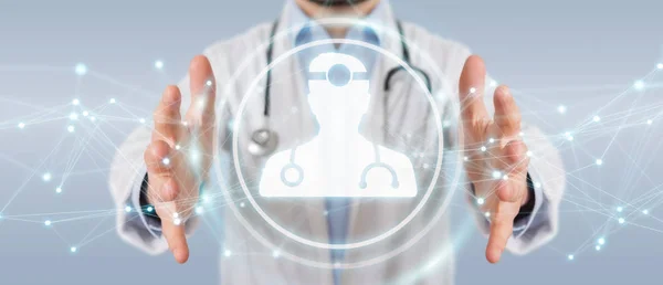 Doctor utilizando la interfaz futurista médica digital 3D renderizado — Foto de Stock
