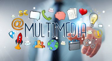 Multimedya teknolojisinin çizilmiş sunum kullanarak iş adamı