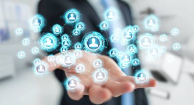 Sosyal ağ arabirimi 3d işlemesini kullanan iş adamı