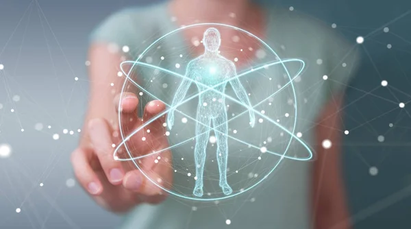 Επιχειρηματίας χρησιμοποιώντας ψηφιακή ακτινογραφία σάρωσης ανθρώπινο σώμα διασύνδεση 3d r — Φωτογραφία Αρχείου