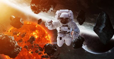 Astronot uzay 3d işleme öğeleri bu görüntünün içinde yüzen 