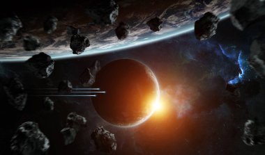 Uzak bir gezegende sistemi ile exoplanets 3d render elem alanda