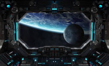 Uzay gemisi grunge iç Planet Earth Manzaralı