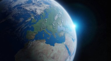 Mavi Dünya gezegeninin alan 3d render elemanları bu görünümü