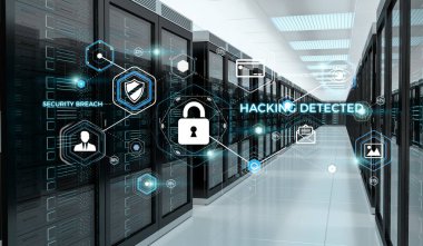 Sunucu Oda veri merkezi 3d render aktif güvenlik duvarı