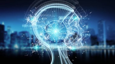 Dijital yapay zeka cyborg arabirimi 3d render