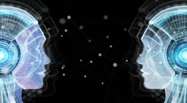 Dijital yapay zeka cyborg arabirimi 3d render