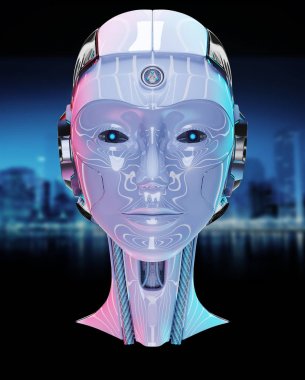 Cyborg baş yapay zeka 3d render