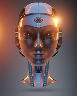 Cyborg baş yapay zeka 3d render