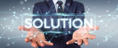 Çözüm dijital metin 3d rendering kullanarak iş adamı