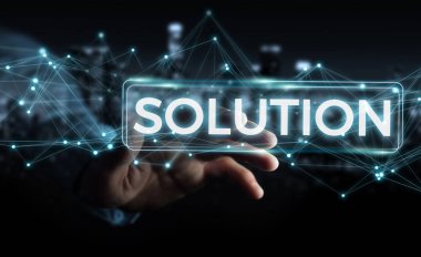 Çözüm dijital metin 3d rendering kullanarak iş adamı