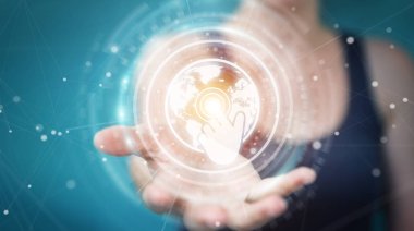 Hologram dat ile dijital ekranlar arabirimini kullanarak iş kadını