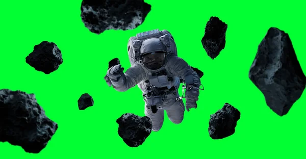 Astronaut isolerad på grön bakgrund 3d rendering element av — Stockfoto