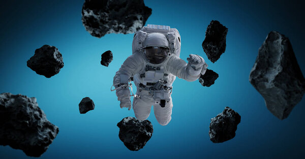 Astronaut isolated on blue background 3D rendering elements of t