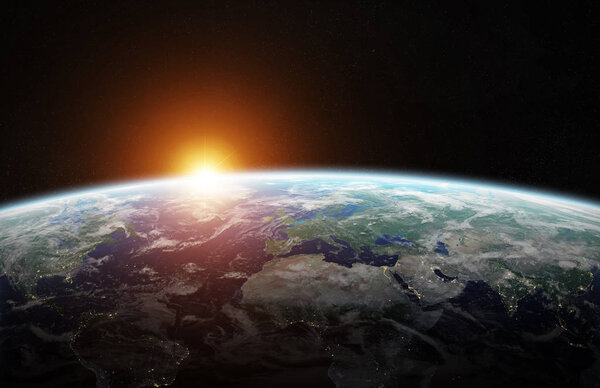 View of blue planet Earth in space 3D rendering elements of this