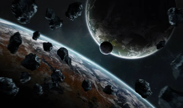 Uzak bir gezegende sistemi ile exoplanets 3d render elem alanda — Stok fotoğraf