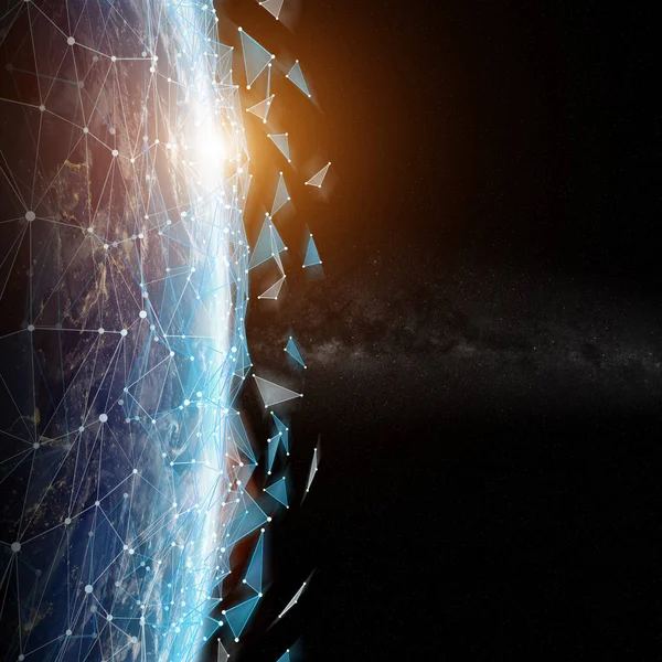 接続システム ・ データ交換惑星地球 3 d のレンダリング — ストック写真
