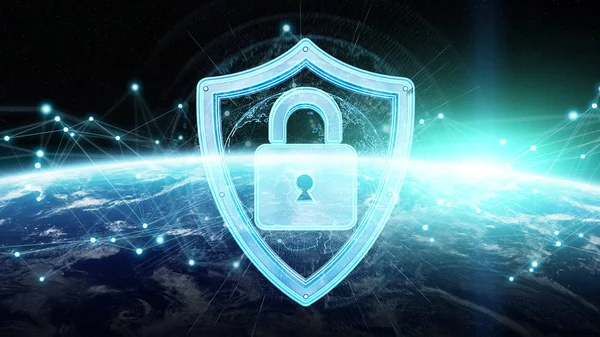 Cybersäkerhet på planeten jorden 3d-rendering — Stockfoto