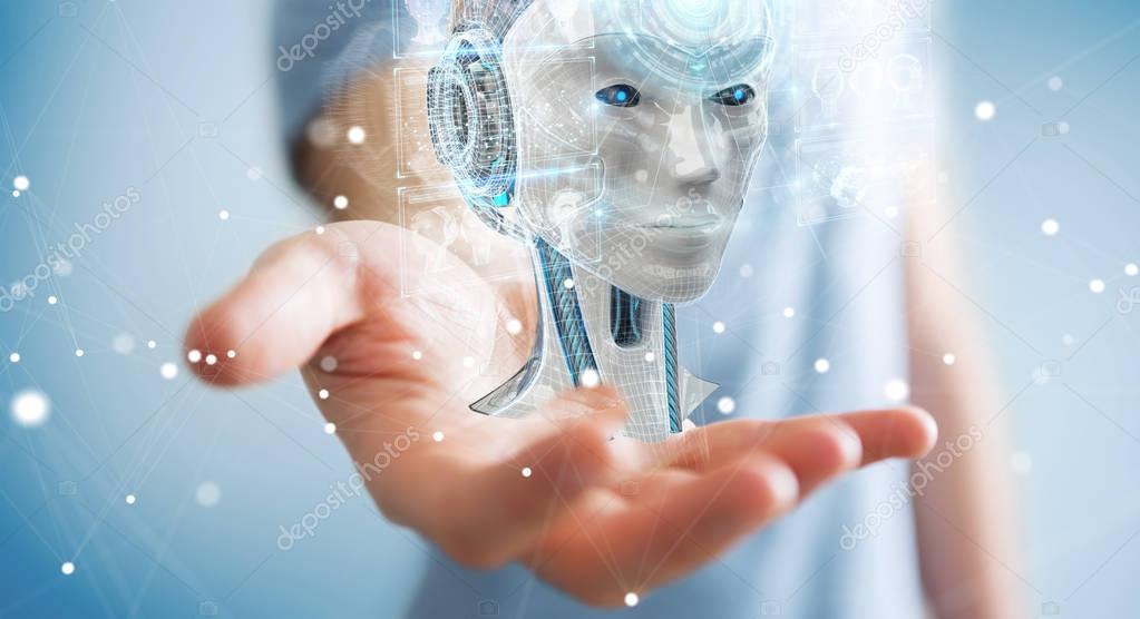 Businessman using digital artificial intelligence interface 3D r